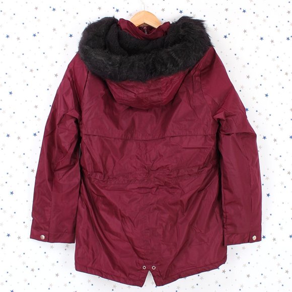 NWT with Defect Burgundy Fur lined Hood Anorak Parka Jacket - Picture 14 of 14
